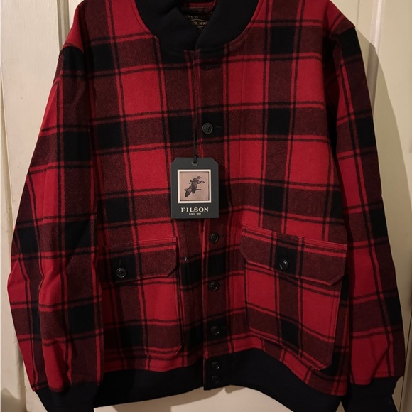 Filson Men’s CCC Wool Bomber Red/Black Buffalo Plaid Jacket Size X-Large NWT - Picture 3 of 15
